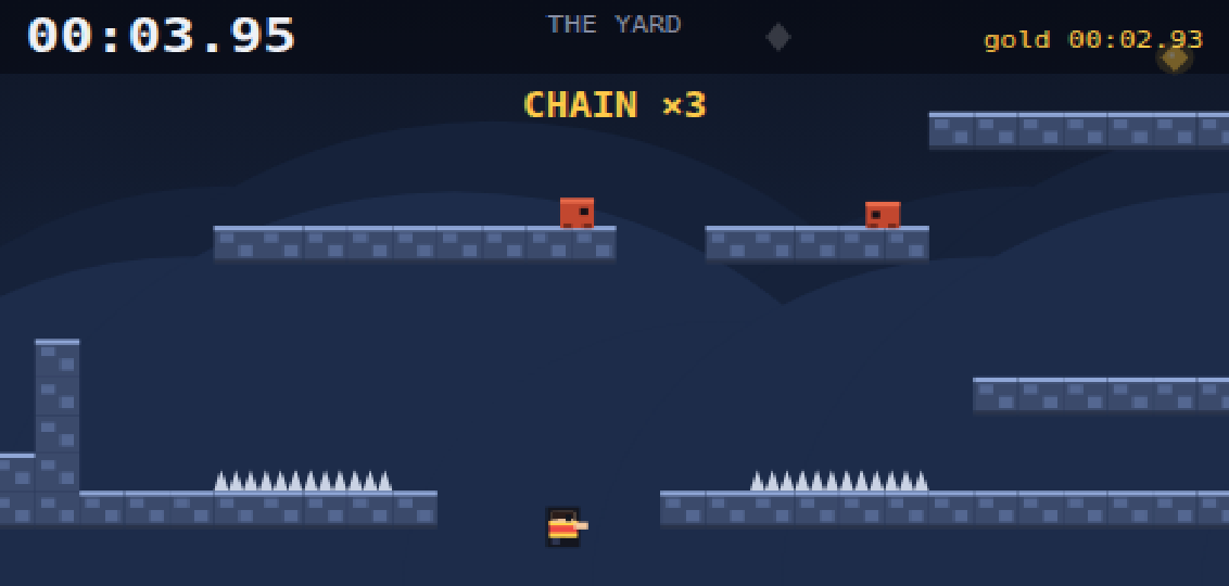 Clean Run — a runner mid-dash over spikes in a speedrun platformer