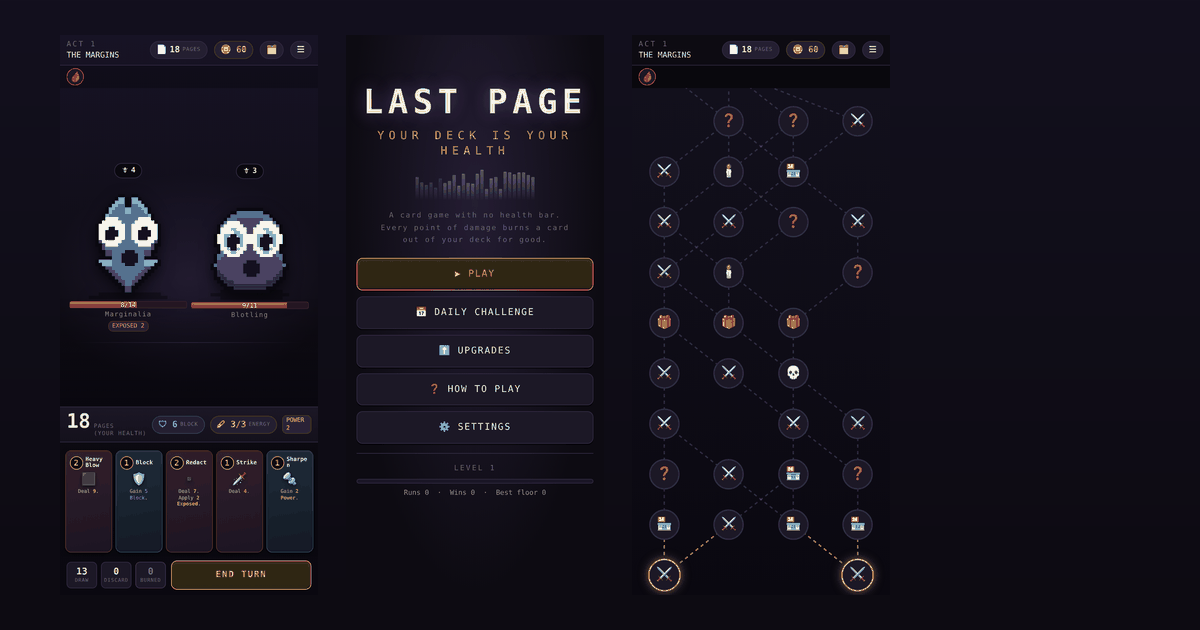 Last Page — a roguelike deckbuilder where your deck is your health bar
